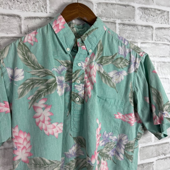 Reyn Spooner Vintage Inside Out Mint Green Tropical Quarter Button Shirt LARGE - Picture 1 of 8